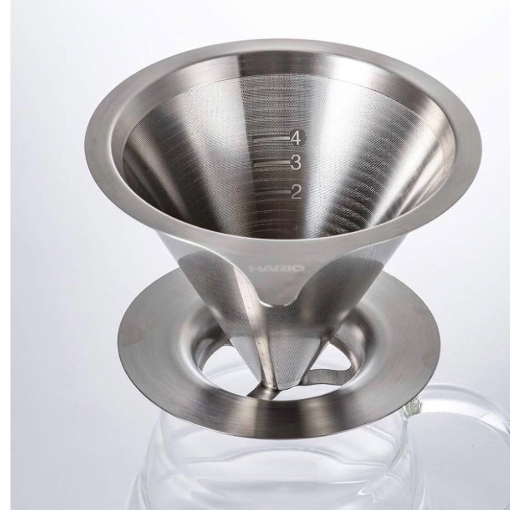 HARIO Stainless Steel Pour-Over double mesh Coffee Dripper - Silver